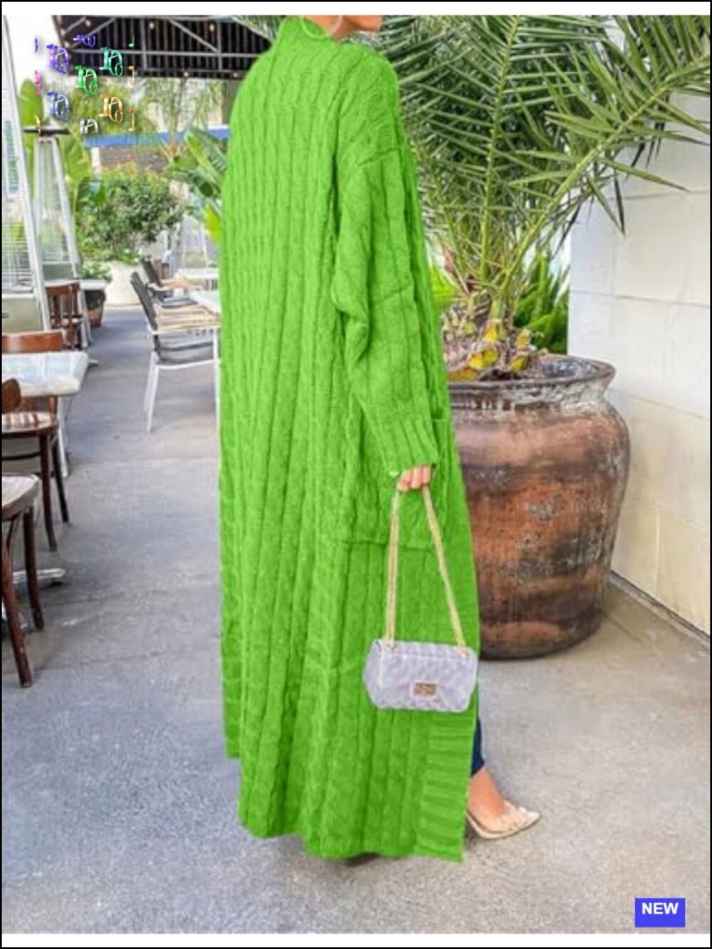 Women's Extra Long Chunky Cable Knit Cardigan with Pockets - Picture 5 of 5